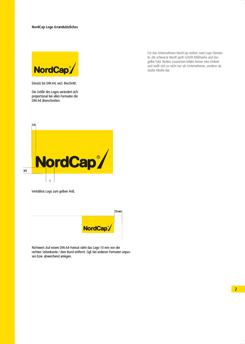 NordCap Logo Grundsätzliches mit gelbem Feld und Proportionen